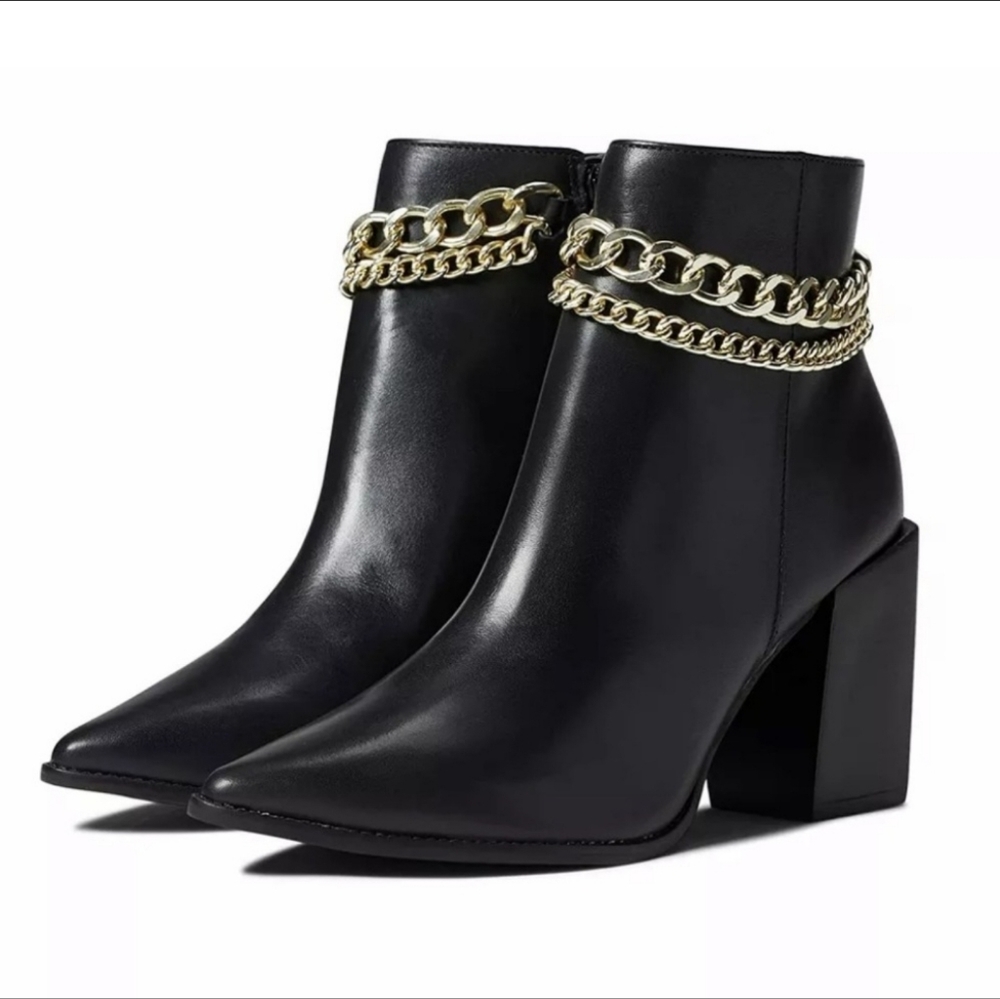 Steve Madden Perlina Black Leather Chain Booties